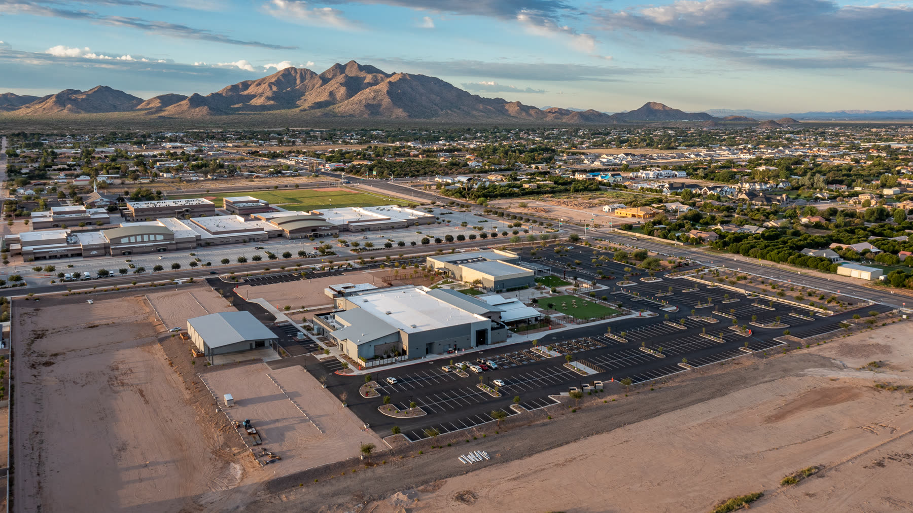 Aerial photograph of an industrial and commercial park