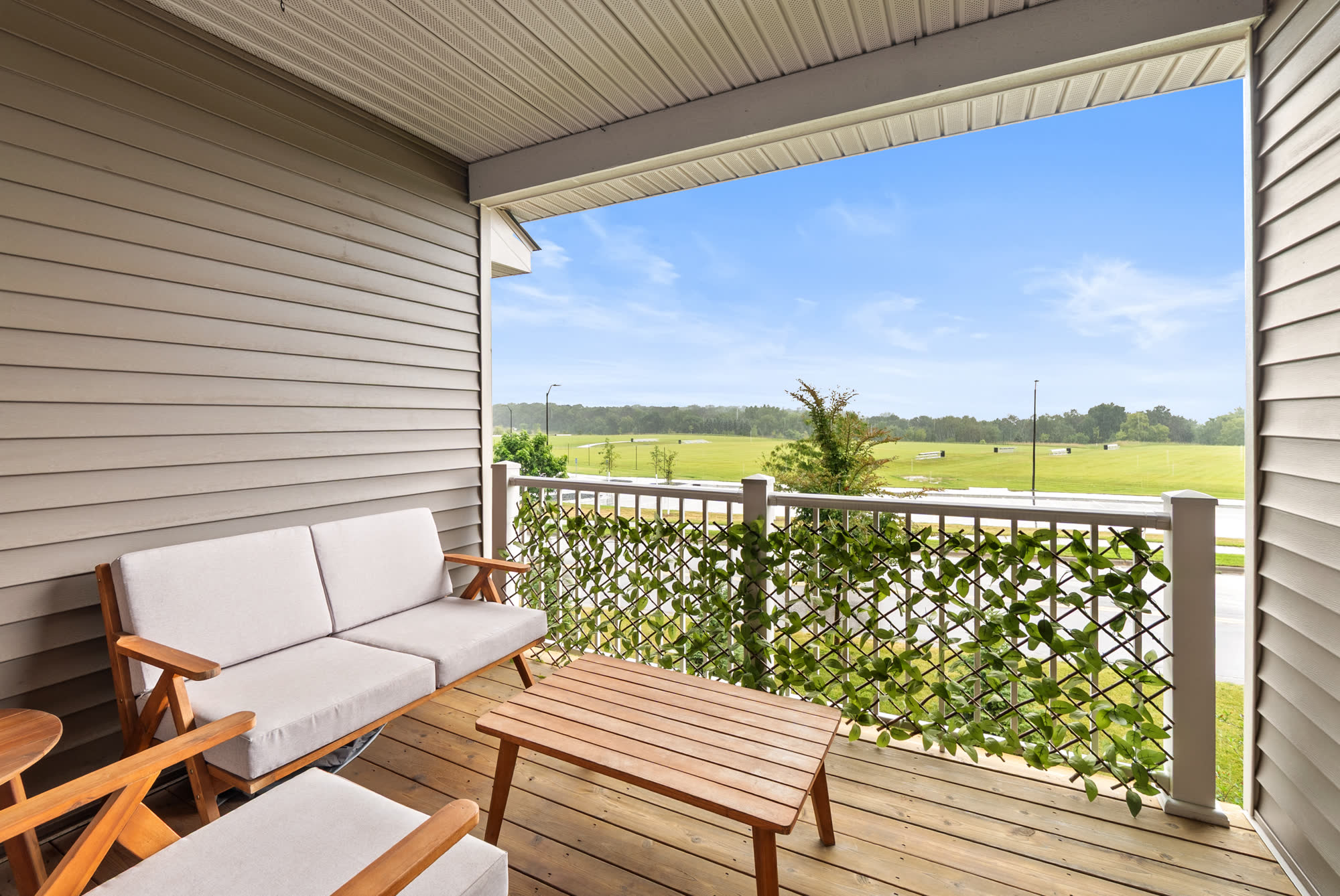 Covered deck overlooking Minnesota farmland